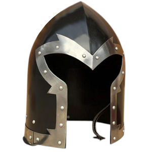 หมวกกันน็อคบาร์บิวท์ยุคกลางทำด้วยมือพร้อมเกราะขาตั้งไม้หมวกอัศวินเหล็กอ่อนชุบสีดำสำหรับคอสเพลย์ฮาโลวีน - Product Image 3