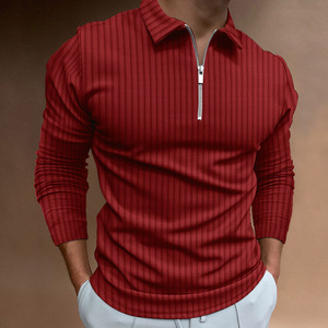 Wholesale Custom Logo Solid High Quality Cotton Blend <b>Zip</b> <b>up</b> <b>Polo</b> Strip Casual Mens T-shirt for men - Product Image 3