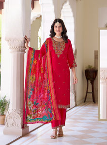 Premium Digital printed organza dupatta and Zari Weaving All over lady's <b>Kurti</b> woman - Product Image 4