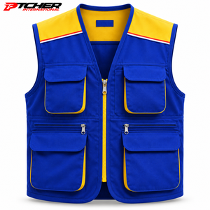 Gilet de travail haute visibilité bleu et jaune pour homme PTCHER International avec fermeture éclair et plusieurs poches - Product Image 5