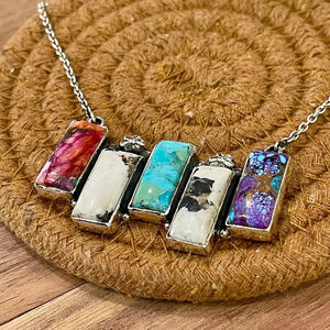 Collar de barra de piedra múltiple con ajuste de bisel de oro y plata de ley hecho a mano, joyería elegante para mujer, regalo artesanal único, uso diario - Product Image 1