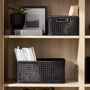 NEW PRODUCT Black and Natural Color <b>Rattan</b> <b>Storage</b> Baskets With Handles, Multifunction Basket Use for Home Hotel Office - Product Image 5