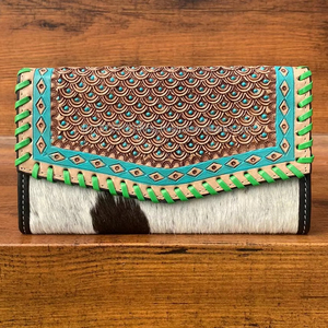 มาใหม่มือเครื่องมือแกะสลักกระเป๋าสตางค์คลัทช์เคสโทรศัพท์กระเป๋าสตางค์มีสไตล์สําหรับผู้หญิงหลายใช้ตะวันตกเสือดาวขนหนังกระเป๋าสตางค์ - Product Image 2