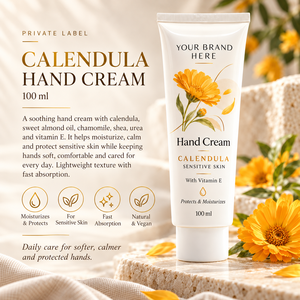 Private Label Calendula Handcreme 100ml |   Feuchtigkeitsspendende Pflege für empfindliche Haut |   OEM-Hersteller Spanien - Product Image 2