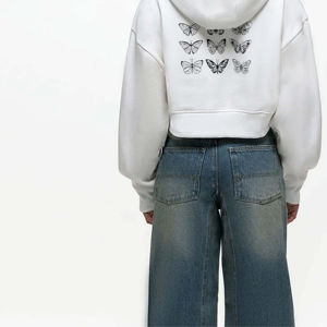 Sudadera con capucha corta de invierno para hombre, de moda, lisa, con efecto lavado, con cremallera y cordón, estilo urbano, con pedrería - Product Image 6