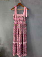 Robe longue décontractée pour femme, imprimée à la main, motif floral, écologique, respirante, en coton tissé, sans manches, à taille naturelle, avec bretelles