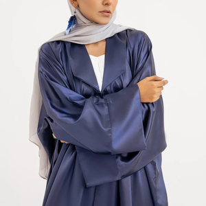 Ropa islámica de Satén/gasa/seda abaya de color azul personalizada, dobladillo grande, 3 capas, 3xl abaya, nuevo diseño, ropa islámica modesta para mujer - Product Image 3