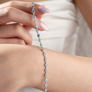 NOVAMART Fine Hallmark <b>Silver</b> Little Blue Heart Fashion <b>Charm</b> <b>Bracelet</b> Wholesale Export - Product Image 2