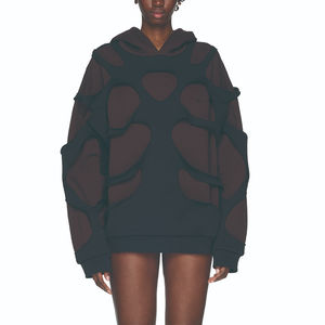 Sudadera con Capucha para Mujer, Estilo Casual, Tejido Grueso, Bloques de Color, Doble Capa, Corte Láser, Estilo Francés, Hombros Caídos - Product Image 3