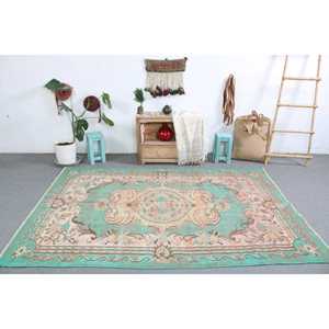 Alfombra Turca Vintage de 5.5x8.1 pies, Alfombra Grande, Alfombra de Lana Verde - Product Image 1