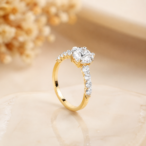 14K Solid Gold <b>Moissanite</b> <b>Engagement</b> <b>Ring</b> with Brilliant Cut Pave Setting Luxury Women's Fine Jewelry - Product Image 1