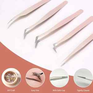 Pince à épiler professionnelle rose anti-dérapante en acier inoxydable pour extension de cils cils à pointe en fibre de précision - Product Image 2