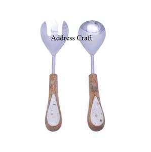 Ustensiles de cuisine design Serveur à salade avec manche en terrazzo Outil en acier inoxydable Couverts en métal Fournitures de cuisine décoratives - Product Image 4