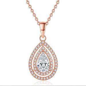 Collar de Plata de Ley 925 con Diseño de Doble Halo en Forma de Pera, Colgante de Moissanita de 1 Quilate con Forma de Gota de Agua, Cadena de Eslabones Multicolores, Moderno para Fiestas - Product Image 3