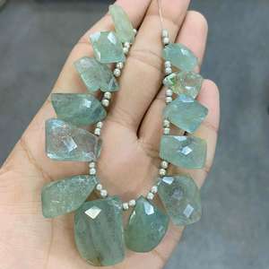 Perles de forme fantaisie à facettes aigue-marine perles de pierres précieuses vertes naturelles pour la fabrication de bijoux 7 "pouces taille 19X9MM à 33X20MM 13 pièces - Product Image 4