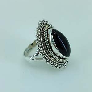 Navya <b>Craft</b> Handmade 925 Sterling Silver Women's Statement Cocktail <b>Ring</b> Black Onyx Marquise Rhodium July Birthstone Gift IGI - Product Image 5