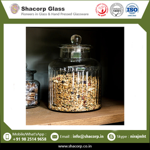 Pot de stockage en verre nervuré produit à la main exquis de haute qualité durable classique de l'Inde - Product Image 2