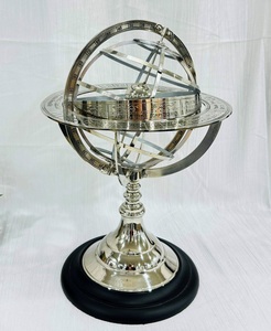 ลูกโลกโบราณวินเทจสีเงินทำจากอะลูมิเนียม รูปทรงกลม เป็นมิตรกับสิ่งแวดล้อม ประกอบเองได้ สไตล์อาร์ตเดโค พร้อมแสดงราศี ตกแต่งเรือโจรสลัด - Product Image 4