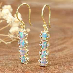 Octagon White Fire Ethiopian <b>Opal</b> Dangle <b>Earrings</b> For Women Prong Set 4 Stone Minimalist Gift Jewelry - Product Image 4