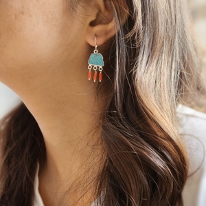 Boucles d'oreilles en argent avec pierres de corail turquoise, légères, meilleur cadeau de Noël, style religieux élégant, unisexe - Product Image 6