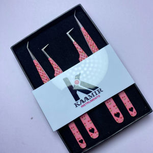 4 pièces professionnel en acier inoxydable extension de cils pince à épiler ensemble coeur imprimé cils outils Kit OEM ODM vente en gros - Product Image 1