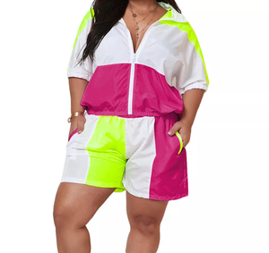 Sweat à capuche personnalisé et short de survêtement tissu à carreaux 2 pièces fermeture éclair nylon coupe-vent ensemble court pour hommes - Product Image 4