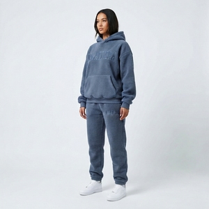 <b>Womens</b> Blue <b>Grey</b> Fleece Hoodie <b>Tracksuit</b> Set Pullover Sweatshirt Jogger Pants Matching Casual Activewear Loungewear Outfit - Product Image 1