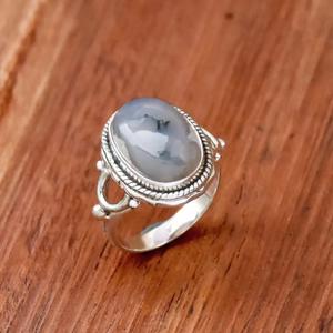Moss Agate <b>Ring</b> 925 Sterling Silver Handmade Filigree Oval Gemstone Boho Statement <b>Ring</b> Gift for Her - Product Image 1