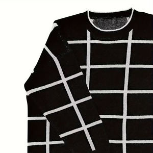 Pull en maille surdimensionné à motif quadrillé tendance, confortable, à épaules tombantes, ample, décontracté, pour femmes, prix de gros, pulls pour femmes - Product Image 5