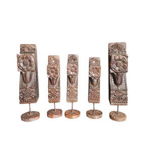 Soporte de Madera Vintage Indio, Tallado a Mano, Decoración Arquitectónica de Pared, Estilo Rústico Antiguo para Interiores del Hogar, Combinación Variada, 1 Unidad - Product Image 1