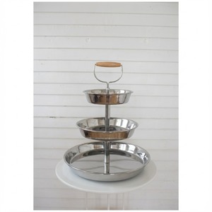 Great Quality Gold Antique Oval Shape Cake <b>Stand</b> 3 Tier Metal Serving Tray With <b>Wooden</b> Grip Handle Dessert & <b>Cupcake</b> Display - Product Image 2
