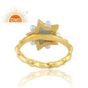 Bague en laiton plaqué or 18 carats avec pierres précieuses en amazonite naturelle, design vintage, fournisseur de bijoux personnalisés pour femmes, cadeau pour elle - Product Image 2