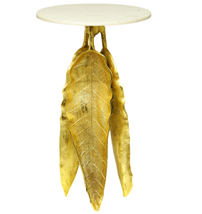 Table basse décorative de dessus de marbre blanc d'hôtel de luxe avec le support de feuille de finitions d'or pour des meubles modernes d'extrémité latérale de salon - Product Image 1