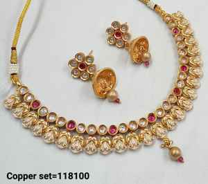 JOYERÍA DE COBRE TRADICIONAL Y DE MODA INDIA CONJUNTO DE JOYERÍA DE BODA NOVIA PARA MUJER CONJUNTO DE PENDIENTES Y COLLAR - Product Image 2