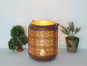 Metal hierro bronce láser recorte flor patrón hogar decorativo elegante linterna con mango Premium vela linterna moderna - Product Image 3