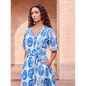 Zafira Cotton Maxi Wrap <b>Dress</b> with Ruffles and Spaghetti <b>Straps</b> - Product Image 6