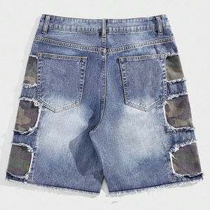 Premium Quality Men Streetwear 2026 Custom Washed Distressed Camo Patchwork <b>Zipper</b> Fly Denim Jean <b>Shorts</b> OEM Serviced OEM - Product Image 2