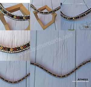 <b>Clear</b> Crystal Browbands in <b>Rose</b> Gold Deep U Shape Handmade Black Leather Browbands for Horses Available at Wholesale Export Sale - Product Image 4