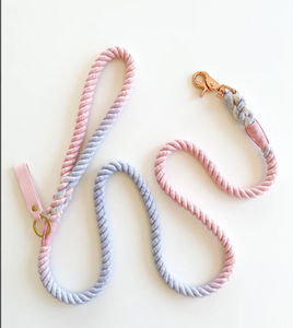 Pink Aurora - Rope Dog Lead / <b>Leash</b> / Rose Gold Clip / 152cm Long / Braided Fibre / Cotton / Baby Pink Blue - Product Image 1