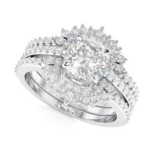 Bague de fiançailles Double Halo en diamant taillé en coeur pour elle - Product Image 3