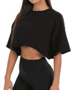 Women's Eco-Friendly Cropped Fitted Streetwear Terry Fabric Anti-Wrinkle Custom Logo Fitness <b>Crop</b> <b>Tops</b> with Loose Fit for Ladies - Product Image 1