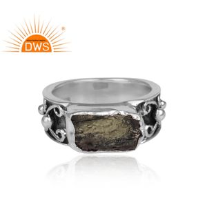 Anillo de banda de pulgar de piedras preciosas de moldavita en bruto Natural de plata esterlina oxidada de la mejor calidad, fabricante de joyería personalizada - Product Image 2