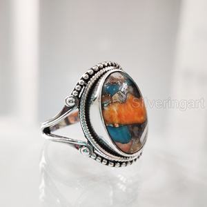 Bague femme huître naturelle cuivre Turquoise pierre précieuse décembre pierre de naissance bohème bande bijoux faits à la main 925 bague en argent Sterling - Product Image 2