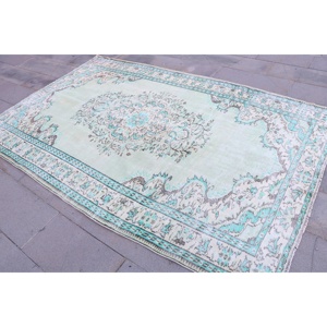 พรมวินเทจขนาด 5.5x9.1 ฟุต พรมตุรกีขนาดใหญ่ พรมขนสัตว์สีน้ำเงินลายอิคัต - Product Image 2