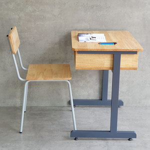 Comfortable Single Student Desk and Chair Set with Bookshelf Rubber Wood Frame Iron Legs-BGHS004 School <b>Table</b> for Malls - Product Image 5