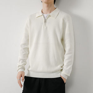 Polo informal holgado Vintage de moda 2024, sudadera de manga larga para hombre, venta al por mayor, suéter de cuello de Polo de manga larga para hombre - Product Image 2