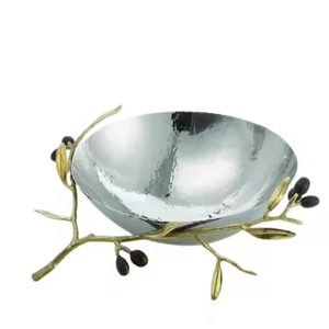 Leaf Design Base Hammered Fruit & Vegetable Salad Serving <b>Bowl</b> for Home Restaurant Catering Use <b>Silver</b> Finished Decorative <b>Bowl</b> - Product Image 5