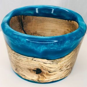 Cuenco de resina de madera tallado a mano artesanal hecho a mano moderno centro de mesa rústico elegante hogar cocina acento decorativo - Product Image 4