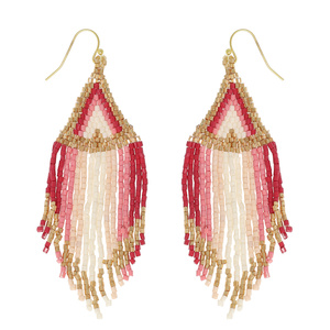 Boucles d'oreilles artisanales pour femmes faites avec 100% perles de verre multicolores et style design parfait pour les looks de mariage et de festival - Product Image 6