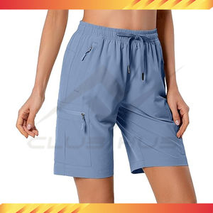 Pantalones cortos deportivos de cintura alta para Yoga para mujer, informales, transpirables, de secado rápido, con bolsillos y cremallera de LICRA/nailon - Product Image 4